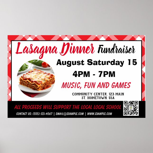 Lasagne Dinner red Fundraiser Banner  Poster (Front)