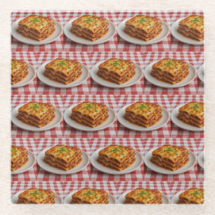 Lasagne Red White Tablecloth Glass Coaster