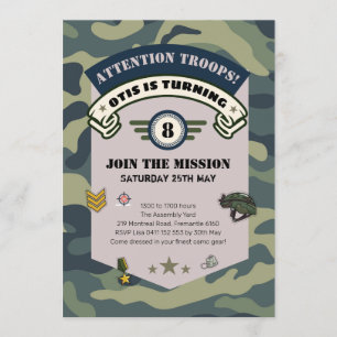 Laser Army party Invitation, Camouflage Paintball Invitation