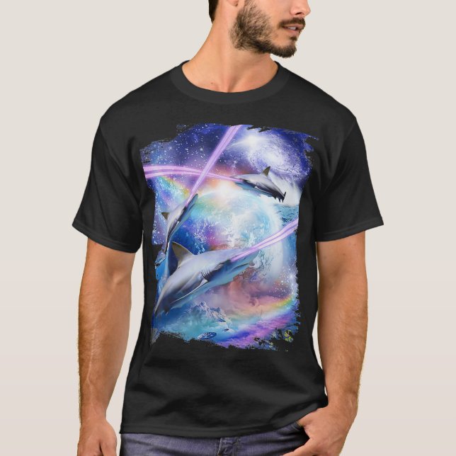 Laser Beam Eyes Shark In Space Galaxy Sharks  T-Shirt (Front)