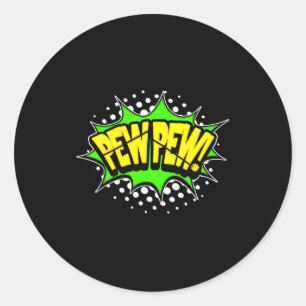 Laser blaster pew-pew! action word comic book classic round sticker