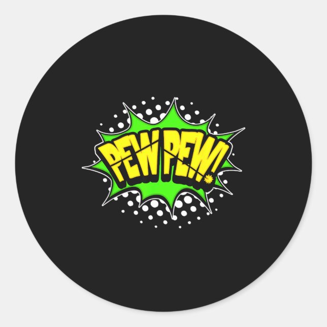 Laser blaster pew-pew! action word comic book classic round sticker (Front)