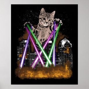 Laser Cat Destroys City With Paws  Cute Adorable K Poster