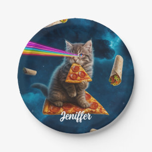 Laser Cat Pizza Party Paper Plate