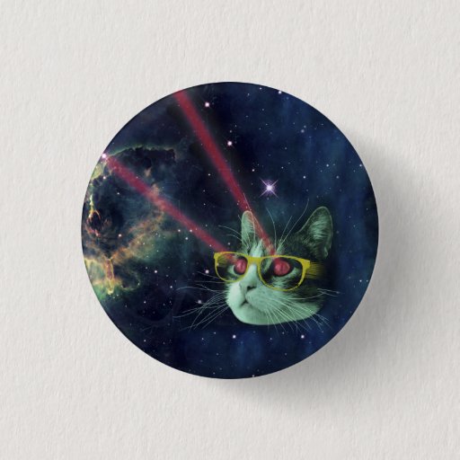 Image of Laser cat with glasses in space 3 Cm Round Badge
