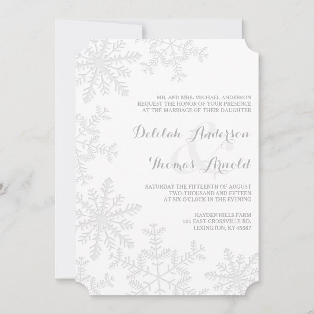 Laser-Cut Snowflakes Elegant Winter Wedding Invite (Front)