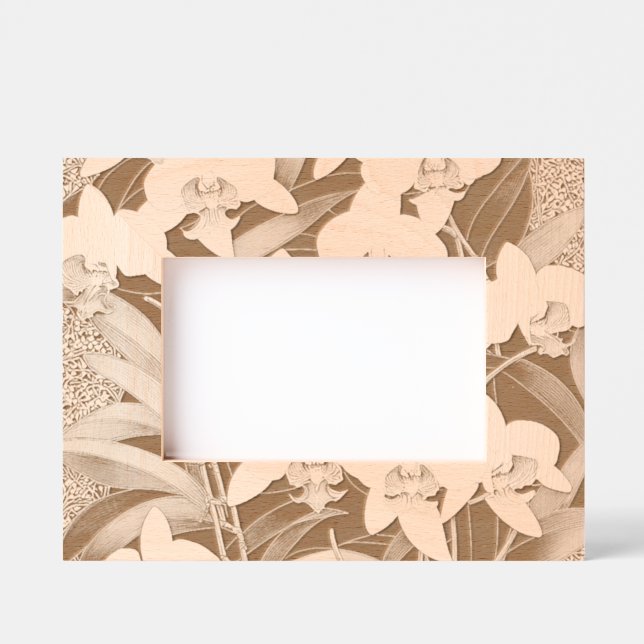 Laser Etched Orchids Design Wooden Picture Frames (Front)