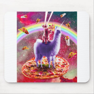 Laser Eyes Outer Space Cat Riding On Llama Unicorn Mouse Mat