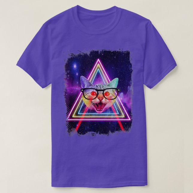 Laser Eyes Space Cat In Galaxy Funny Kitty For Cat T-Shirt (Design Front)