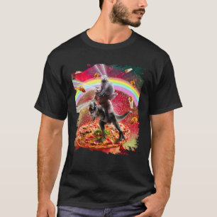 Laser Eyes Space Cat On Sloth Dinosaur  Rainbow T-Shirt