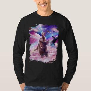 Laser Eyes Space Cat On Sloth Llama Rainbow T-Shirt