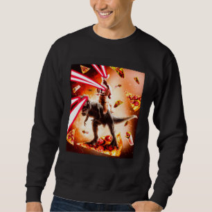 Laser Eyes Space Cat Riding Dog And Dinosaur Sweatshirt