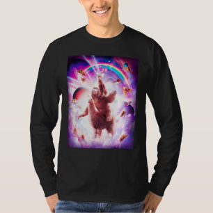 Laser Eyes Space Cat Riding Sloth Blade  Rainbow T-Shirt
