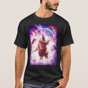 Laser Eyes Space Cat Riding Sloth Blade  Rainbow T-Shirt