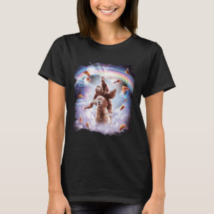 Laser Eyes Space Cat Riding Sloth, Dog Rainbow T-Shirt