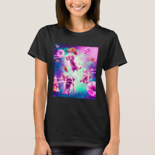 Laser Eyes Space Cat With Dog Pug Rainbow T-Shirt