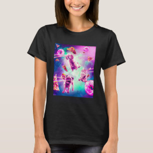 Laser Eyes Space Cat With Dog Pug Rainbow T-Shirt
