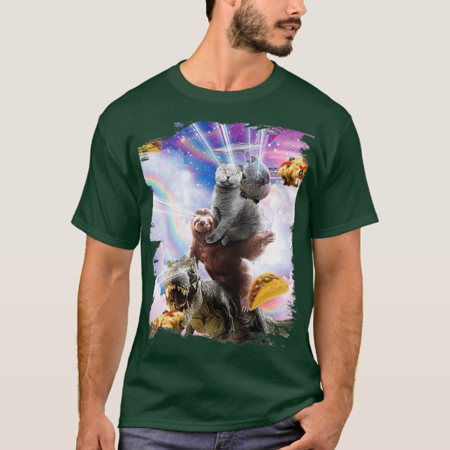 Laser Eyes Space Guinea Pig Cat Sloth Dinosaur T-Shirt (Front)