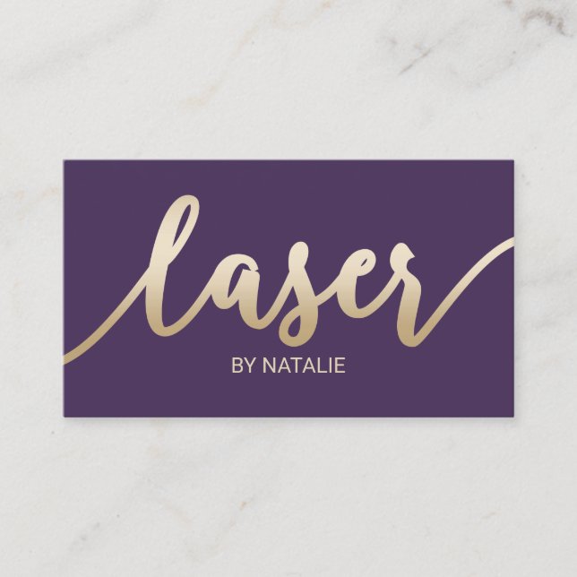 Laser Hair Removal Aesthetician Purple & Gold Business Card (Front)