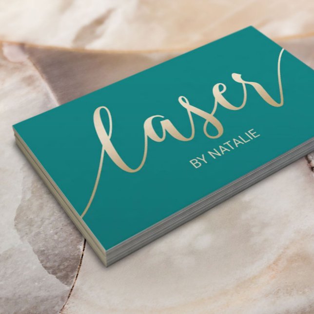 Laser Hair Removal Aesthetician Teal & Gold  Business Card (Creator Uploaded)
