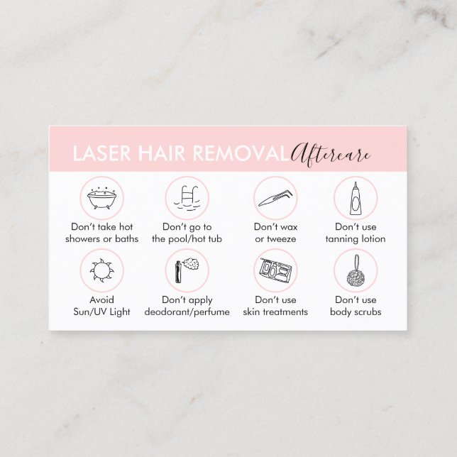 Laser Hair Removal Aftercare Instruction Business Card (Back)
