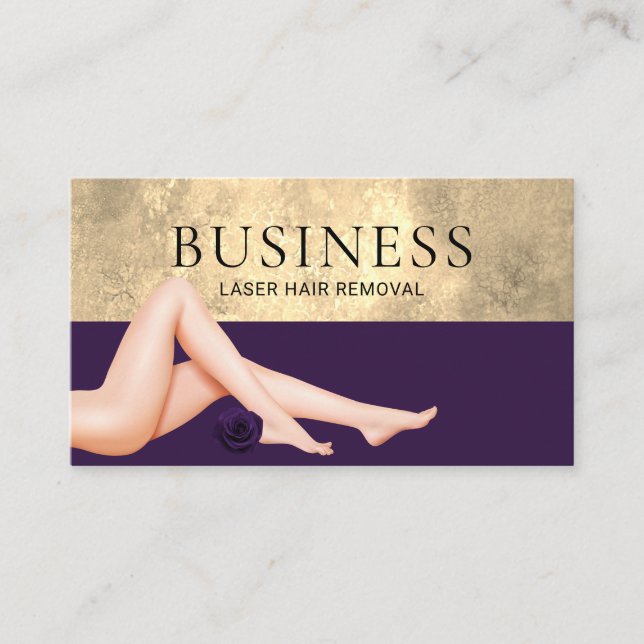 Laser Hair Removal Skin Care Salon Purple & Gold Business Card (Front)