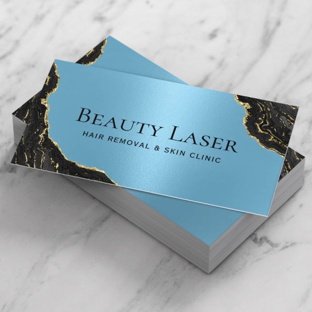 Laser Hair Removal Skin Clinic Blue Black Marble Business Card (Creator Uploaded)