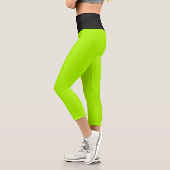 Laser Lime Black High Waisted Yoga Capris (Left)