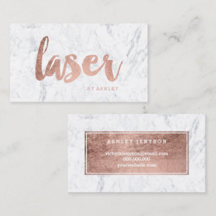 Laser modern rose gold typography marble business card