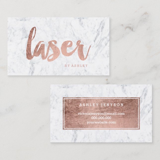 Laser modern rose gold typography marble business card (Front/Back)