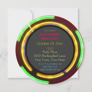 Laser Neon Lights Birthday Invitation