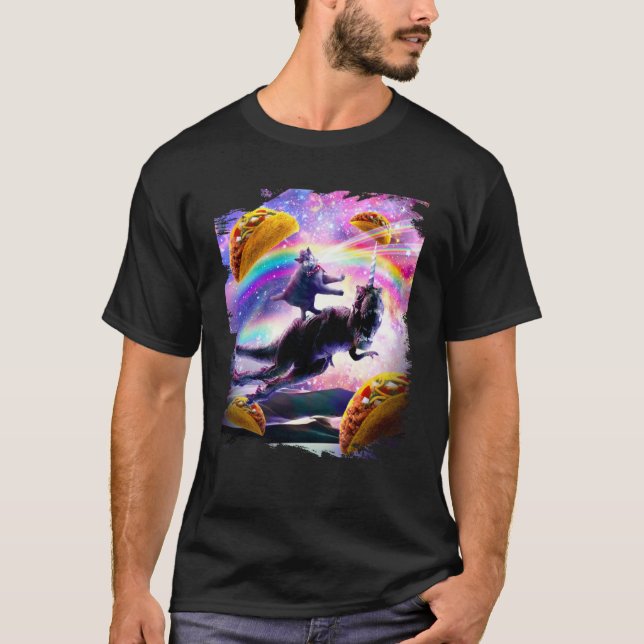 Laser Space Cat On Rainbow Dinosaur Unicorn  Taco T-Shirt (Front)