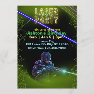 Laser Tag Birthday, Neon and Black Invitation