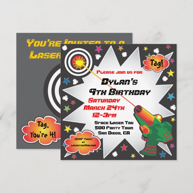 Laser Tag Birthday Party Invitation (Front/Back)