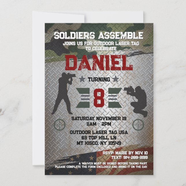 Laser Tag Birthday Party Military Camo Invitation (Front)