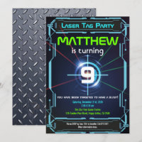 Laser Tag Boy Birthday Party Invitation Green Blue