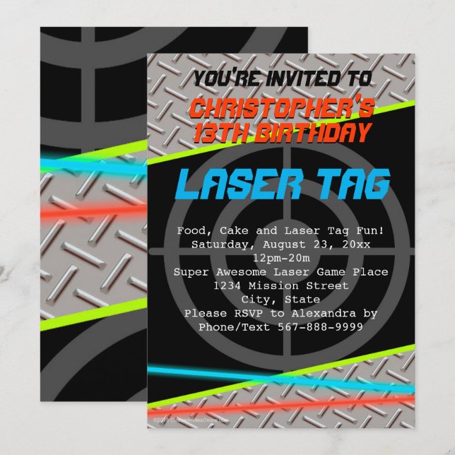 Laser Tag Boys Birthday Party Invitation (Front/Back)