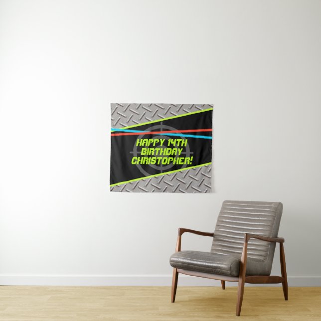 Laser Tag Boys Birthday Party Personalised Banner  Tapestry (In Situ (Horizontal))