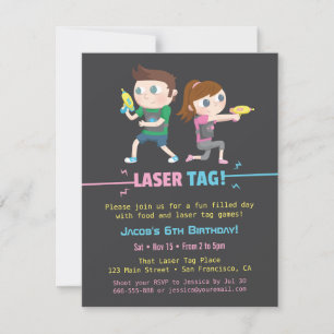 Laser Tag Game Kids Birthday Party Invitations
