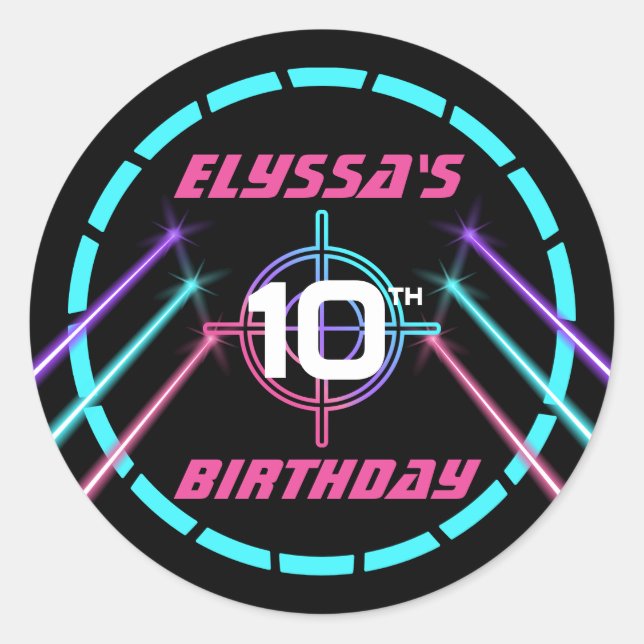 Laser Tag Girls Neon Birthday Party Stickers (Front)