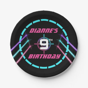 Laser Tag Girls Neon Pink Birthday Party Food Paper Plate