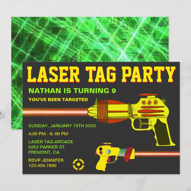 Laser Tag Kids Birthday Party Invitation (Front/Back)