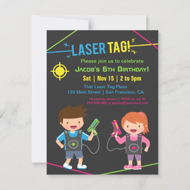 Laser Tag Kids Birthday Party Invitations (Front)