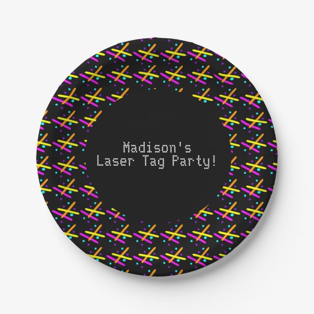 Laser Tag Neon Confetti Beams Glow Party Fun Paper Plate (Front)