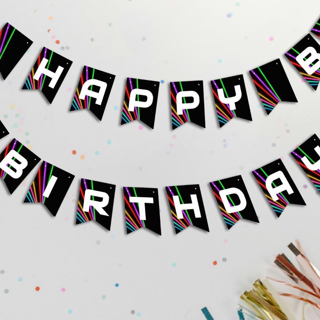 Laser Tag Neon Light Birthday Party Bunting (Laser Tag Neon Light Birthday Party Bunting Flags
)