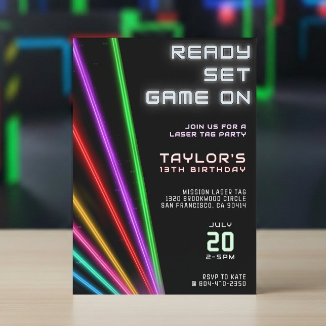 Laser Tag Neon Light Birthday Party Invitation (Creator Uploaded)