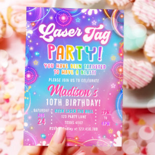 Laser Tag Party Neon Lasergame Glow Girl Birthday Invitation