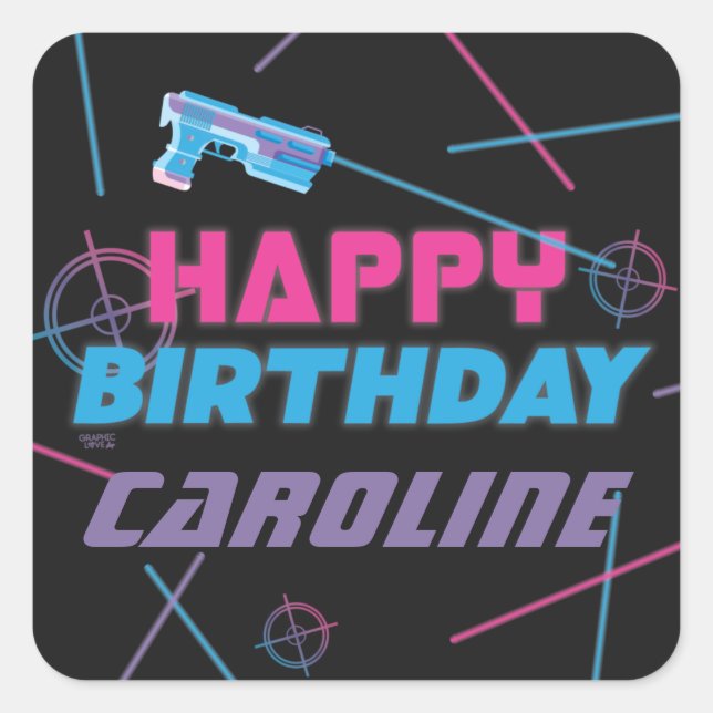 Laser Tag Pink Purple Blue Happy Birthday (Front)