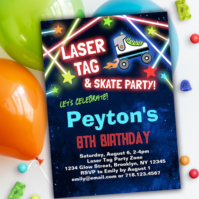 Laser Tag Roller Skate Birthday Party Invitation (Creator Uploaded)