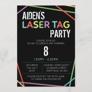 Laser Tag themed birthday party invitation